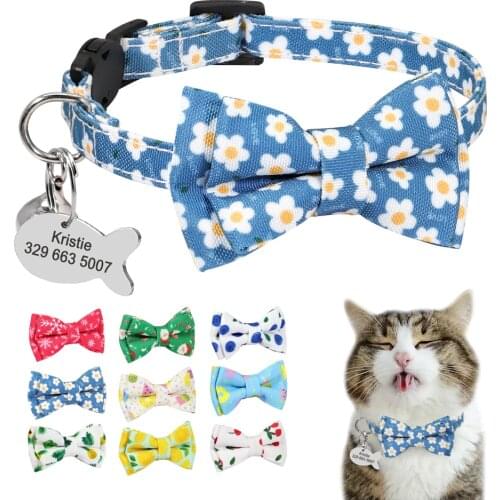 Personalized Nylon Cat Collar Cute Printed Quick Release Dog Kitten Collars Free Engraved Cat Puppy ID Tag Collars With Bell