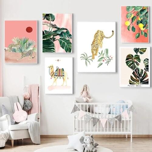 Camel Leopard Boho Leaf Nordic Minimalist Canvas Painting Posters and Prints Wall Art Picture for Living Room Home Decor