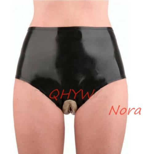 Rubber Latex Woman Sexy Panties With Anus Condom&Vaginal Lips Latex Exotic Lingerie Women Shorts Club Cekc Zentai Fetish
