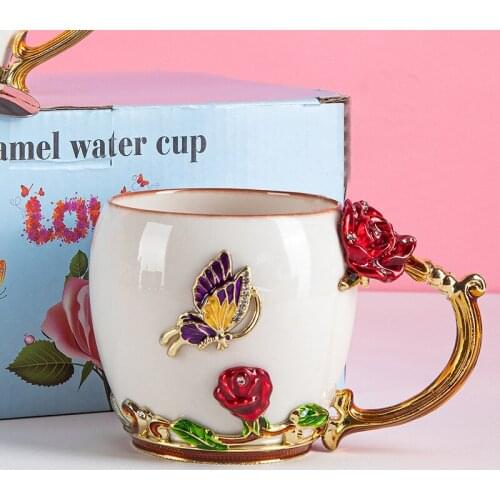 Rose Ceramic Cup Large Capacity Enamel Handmade Water Cup Household Coffee Cup