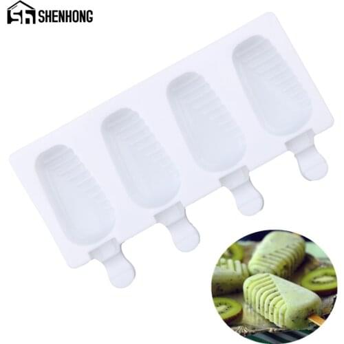 SHENHONG 4 Cavity Silicone Ice Cream Mold Popsicle Molds With Sticks for 3D Ice Moulds For Children Party Summer Cold