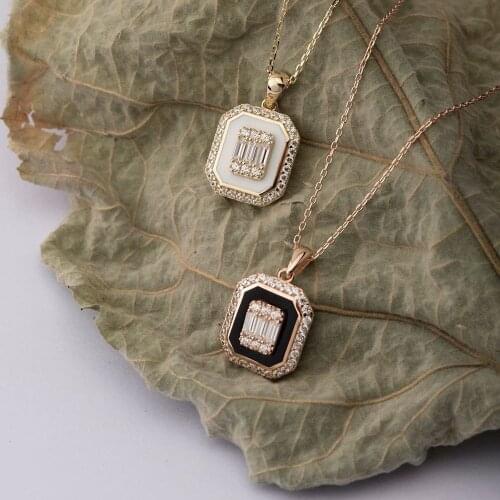 Symbol Gold Baguette Necklace 14K Gold Enamel Best Gift for Elegant Lady Choker Luxury Charms Party Bijoux Wedding Accessory