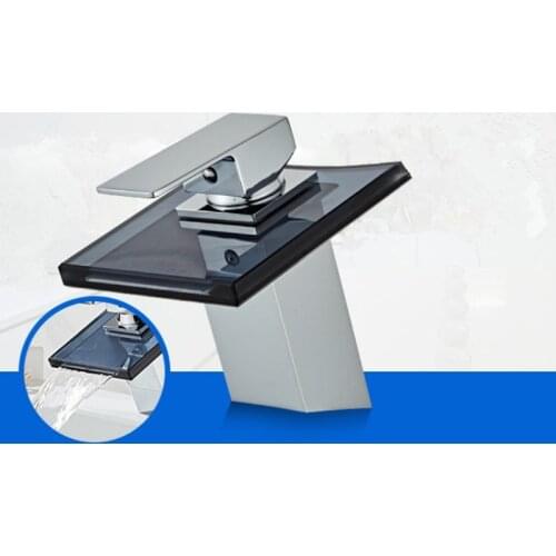 Bathroom Waterfall Basin Faucet Glass Waterfall Brass Made Basin Faucet Bathroom Mixer Tap Deck Mounted basin sink Mixer Tap