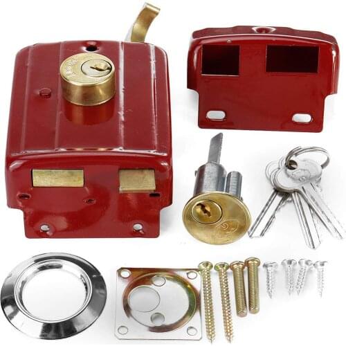 Old Cast Iron Anti-theft Exterior Door Lock Classic Nostalgic Red Door Lock Multiple Safety Lock Wood Door Lock Safety