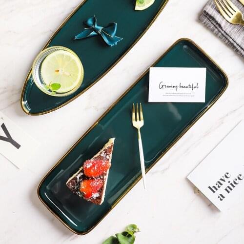 Tableware Blackish Green Ceramic Dinner Set Gold Inlay Porcelain Dessert Plate Steak Snack Cake Plate Salad Soup Rice Bowl