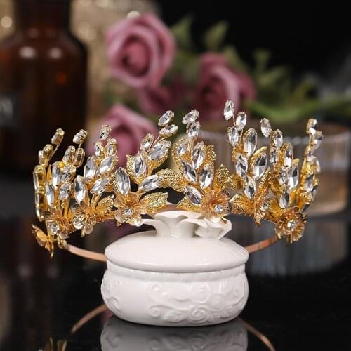 Tiaras For Women Pink Crystal Rhinestone Floral tiaras and crowns Gold Metal Wedding Hair Jewelry Headpiece Bride Hairband