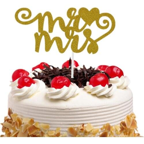 Cake Topper Flags Mr Mrs Love Glitter Mariage Cupcake Topper Wedding Decoration Bride Baby Shower Party Baking DIY Xmas New