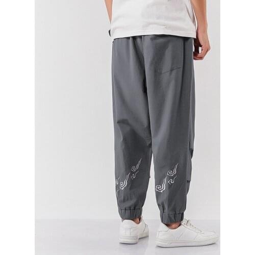 Chinese Style Traditional Clothing Pants For Men Fashion Oriental Japanese Kimono Casual Vintage Embroidery Pants Trousers 30992