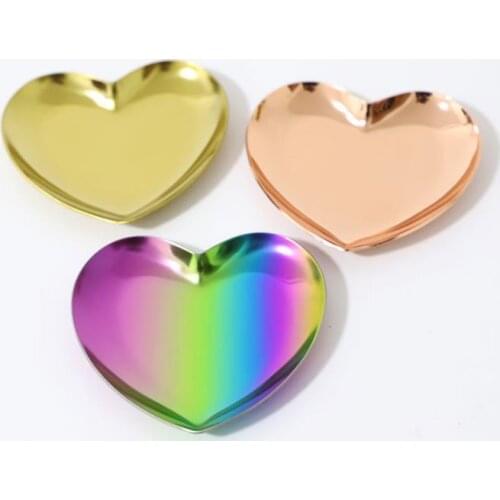 Heart Shaped Jewelry Serving Plate Metal Tray Storage Decoration Ornaments Arrange Fruit tea tray Jewelry gold Ins decoration SN