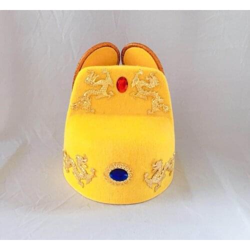 Yellow Chinese Ancient Emperor Hats For Children & Adults Dragon Hats Tang Han Wedding Groom Cap Funny Party Joker Cosplay