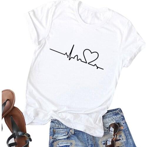Women Heartbeat White T-shirt Sexy Love-Printed Tops Clothing Female 2020 Harajuku Streetwear O-Neck Casual Ladies Tees Shirts