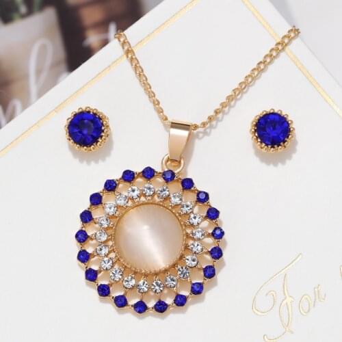 ZOSHI Opal Stone Fashion Wedding Jewelry Sets for Women Rhionestone Pendant Bridal Necklace Earrings Set Party Accessories