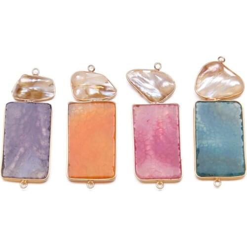 Natural Stone rectangle Trendy Agates Connector Necklace Pendant for Jewelry Making DIY Necklace