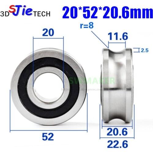 1pcs 20*52*20.6mm U bearing pulley, LFR5204-16 track, silent, suitable for 16mm diameter optical axis