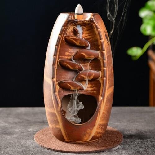 10Pcs Cones Free Gift Blue Waterfall Incense Burner Ceramic Incense Holder Backflow Incense Censer