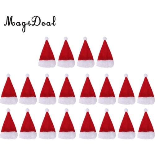 20/set Mini Red Christmas Santa Cap Wine Bottle Cover Hat Party Dinner Decor