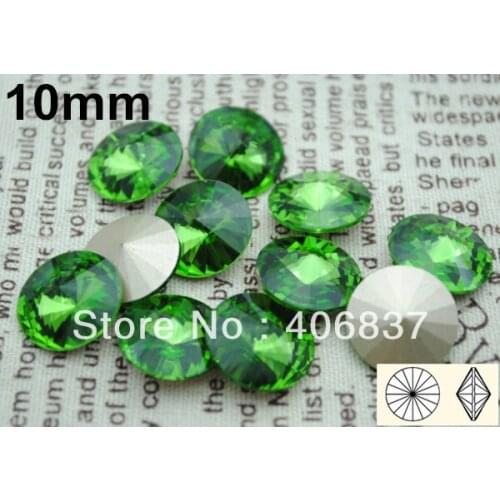 200pcs/Lot, 10mm Peridot Crystal Rivoli Stones, Free Shipping! Chinese Top Quality Crystal Rivoli