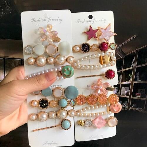 2020 Fashion Women Girls Pearl Crystal Hairpins Side Clip Hair Jewelry Trendy Geometric Headwear Hair Accessories Barrettes Gift