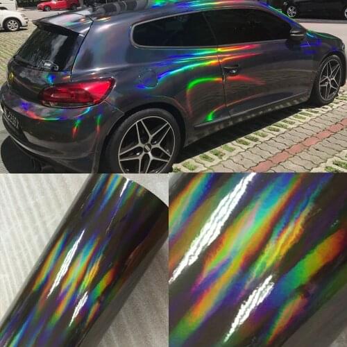 30cm*1/2/3/4/5/6M Holographic Laser Chrome Black Car Stickers Car Interior Body Wrap Vinyl Film Sheet Black with Rainbow Decals
