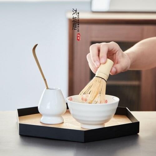 4--5pcs/set New ceramic matcha sets natural bamboo matcha whisk ceremic Matcha bowl whisk holder Japanese tea sets MCJ