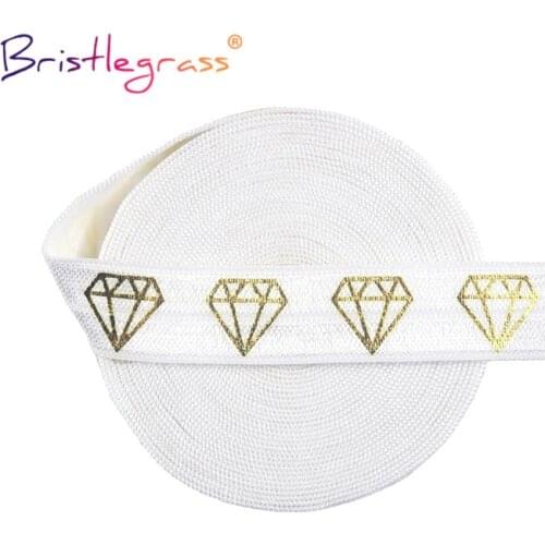 BRISTLEGRASS 2 5 10 Yard 5/8" 15mm Gold Diamond Foil Print Fold Over Elastic FOE Spandex Band Tape Hair Tie Headband Sewing Trim