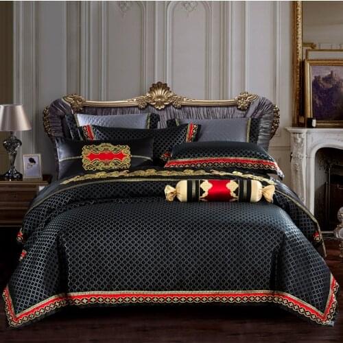 Black Brown Blue King Queen Size Bed set Satin Jacquard Cotton Bedding Set Bed Sheet set Duvet cover Bedlinens Pillowcases