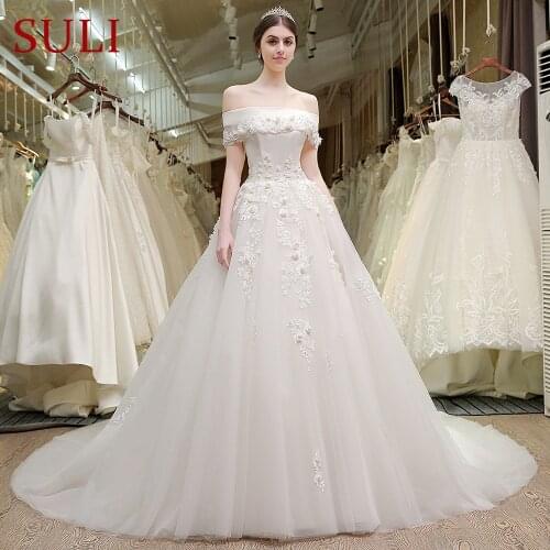 SL-70 Boat Neck 3D Stereoscopic Lace Flowers Plus Size Bohemian Cheap Wedding Dresses 2017
