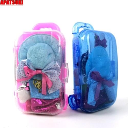 Plastic Travel Suitcase Luggage Case Mini Trunk Doll Accessories Bag Shoes Hat Clothes for Barbie Doll Outfit Sets Kid Toy Girls