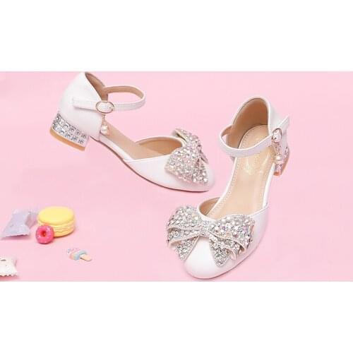Childrens Shoes Bow Crystal Princess A- line with Baotou Sandals Womens Large Childrens Shoes 26 Yards Kindergarten to School