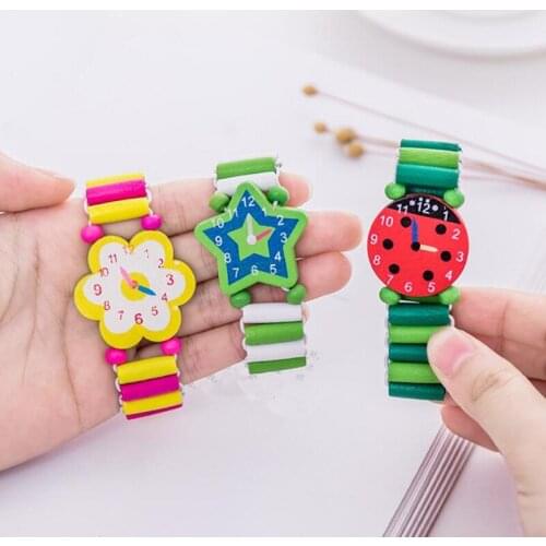 Kids Children Cartoon Elastic Wooden Watch Wristbands Bangle Toys School Award Prize Gift Birthday Party Favors Christmas