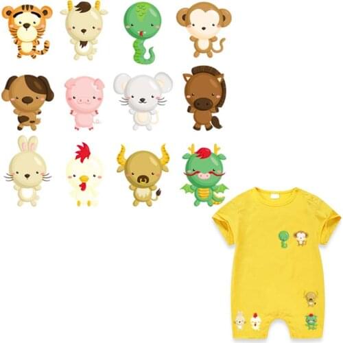 Cartoon Animal Applique Baby T-Shirt Stickers Washable Patches For Backpack Boy Socks Jeans Parches Easy Printing