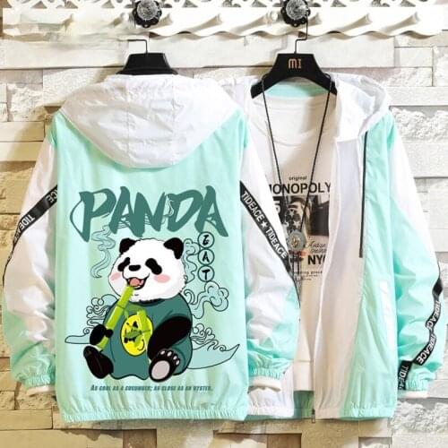 Panda Print Hooded Summer Jacket Men Clothing Japanese Streetwear Men Jacket 3XL 2021 New Arrivals