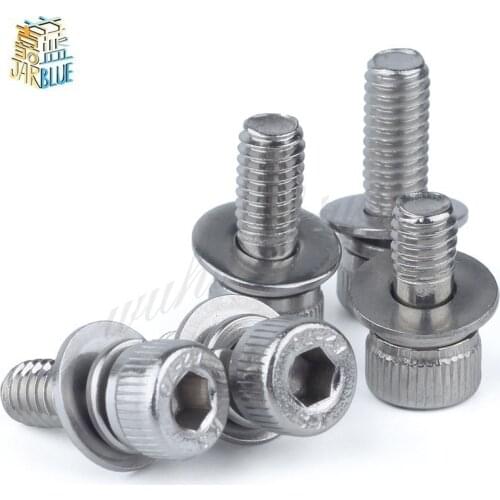 Din912 M3 M4 M5 M6 M8 304 Stainless Steel Triple Combination Hexagon Screws Cylinder Head With Flat Cushion Screw Set Sus304