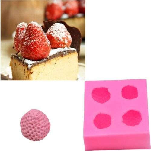 Four Cavities Strawberry Baking Mold Food Grade Non-stick Silicone 4 Cavities Bakeware Cake Mold for Kitchen