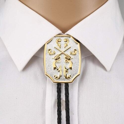 Gouble gun GOLD bolo tie for man Indian cowboy western cowgirl leather rope zinc alloy necktie