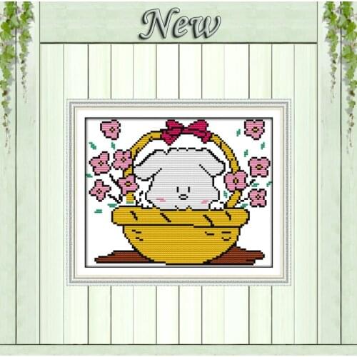 Flowers in the little rabbit cartoon painting counted print on canvas DMC 11CT 14CT kits Cross Stitch embroidery needlework Sets