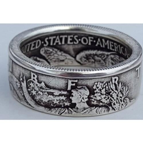 Punk Retro Style Rings For Men Personality Metal Finger Rings Make Old Silver Color Imitation Of 1945 Half Dollar Design Ring