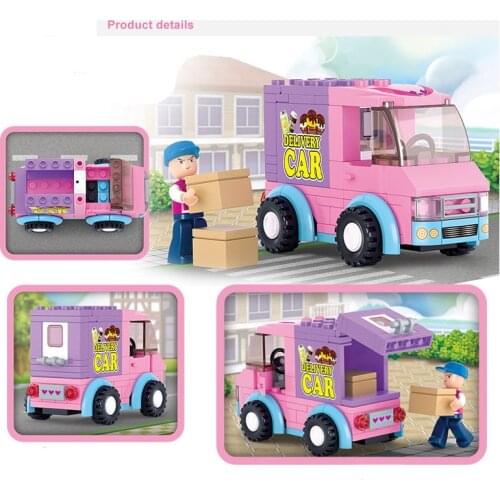 102pcs SLuban Pink Supermarket Delivery Car Building Blocks 1 Driver Mini Dolls Childrens Educational Toys Gift for Childs