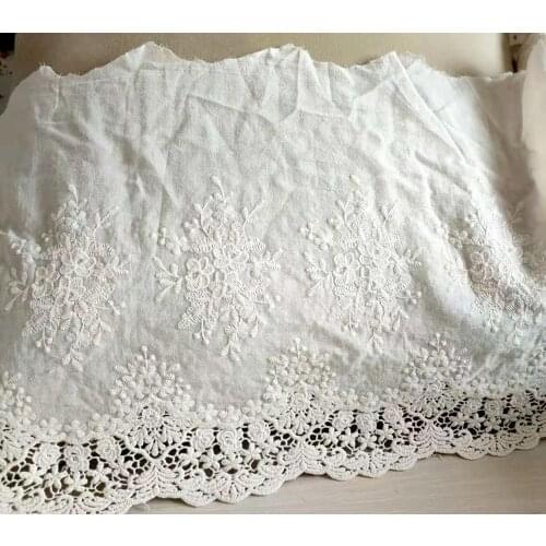 Wide Lace Trim Cotton Floral Embroidered Fabric Lace 14.1" Wide Doll Dress Underwear Costume DIY Craft Supplies By The Yard