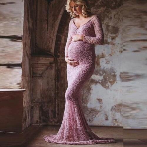 Photo Props Lace Long Sleeve Maternity Photography Props Pregnancy Dress Photography Vestido Gestante Maxi Gown Shoulderless