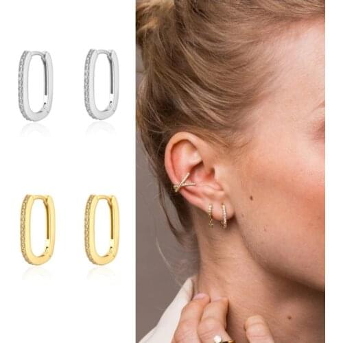 Fashion 925 Silver Gold Color Big Circle Hoop Earring Ear Ring Bone Buckle Piercing Earrings for Women Mujer U Shape Pendientes