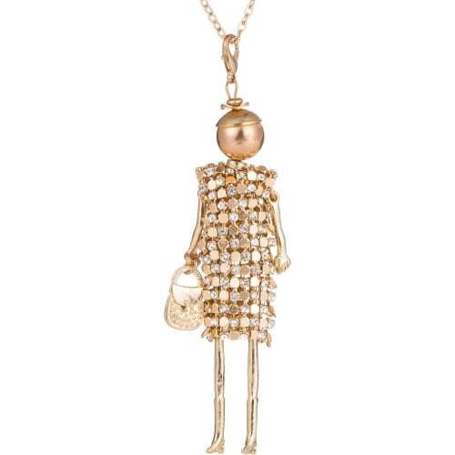 Trendy womens pendants necklaces Christmas gift 2017 crystal rhinestone female necklace doll french paris tassel long choker