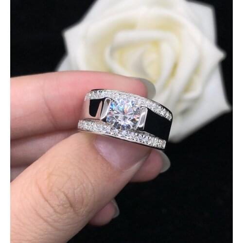 1Ct Round Cut Diamond Male Mens Ring 18K 750 White Gold Ring Great High Cost Customize AU750 Fine Wedding Ring