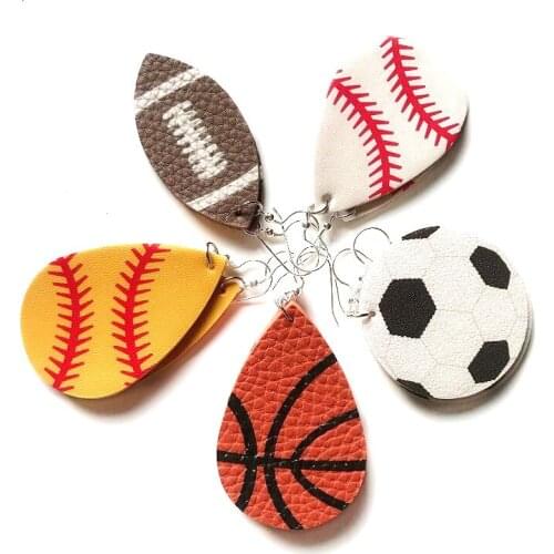 New PU Leather Prints Football Basketball Softball Earrings for Women Fashion American Sport Earrings Wholesale