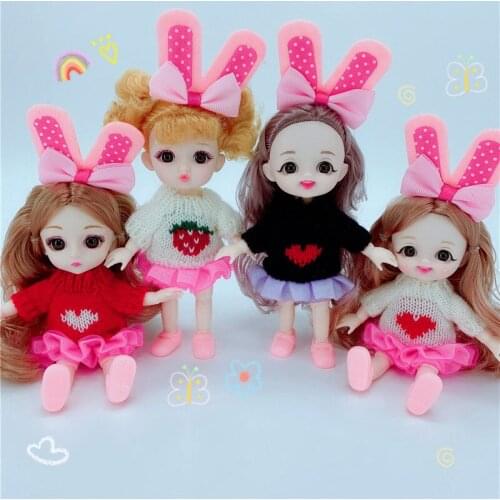 New 1/12 Bjd Doll with Clothes Suit 16cm Cute Rabbit Ears Headwear Fashion Princess Sweater Dress Up Doll for Girls Gift DIY Toy
