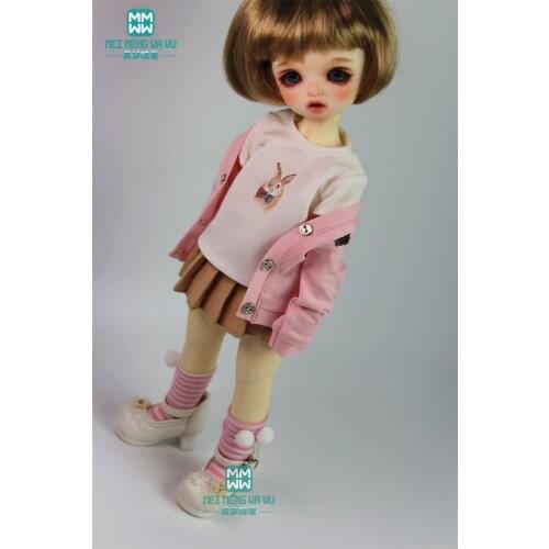 BJD doll clothes fits 27cm-30cm 1/6 BJD doll fashion pink cardigan T-shirt short skirt socks
