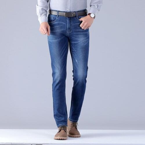 Autumn Winter Mens Stretch Jeans men Elastic Cotton Denim Pants Loose Fit Trousers New Brand Menswear