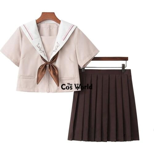 First Love Summer Navy Sailor Suit Tops Skirts JK High School Uniform Class Uniform Students Cloth