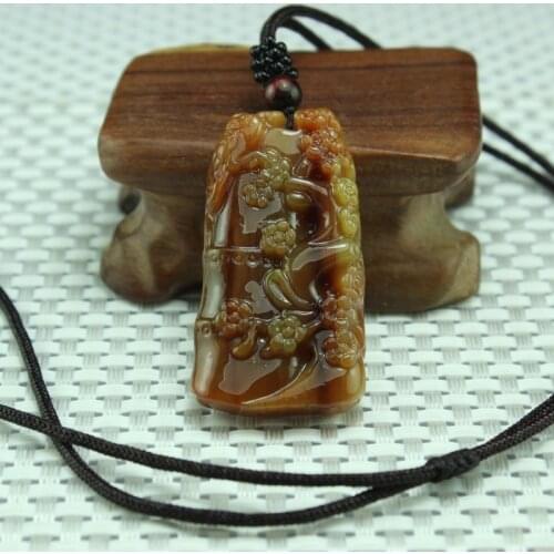 100% Genunie yellow jade pendant necklaces hand carved plum blossom jadeite jade necklaces with beads necklace fine jade jewelry