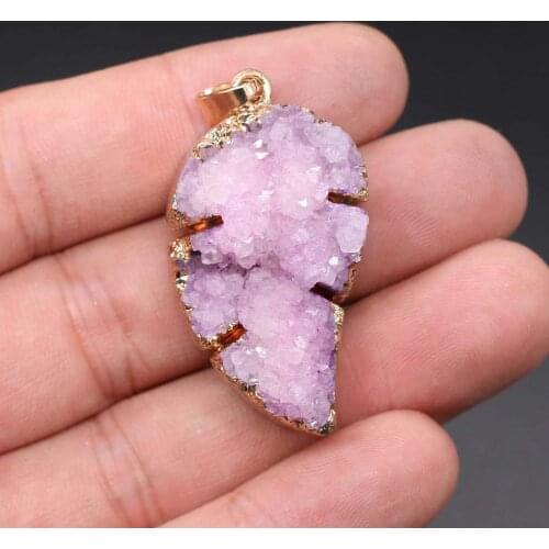 Natural Druzy Agates Stone Pendant Charms Leaf Shape Onyx Crystal Pendants for Jewelry Making DIY Necklace Accessories Wholesale